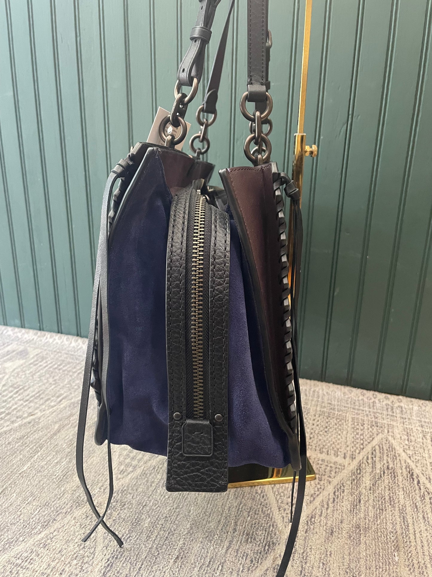 Brown/Navy Coach Handbag "Dreamer" mixed leather w Whipstitch