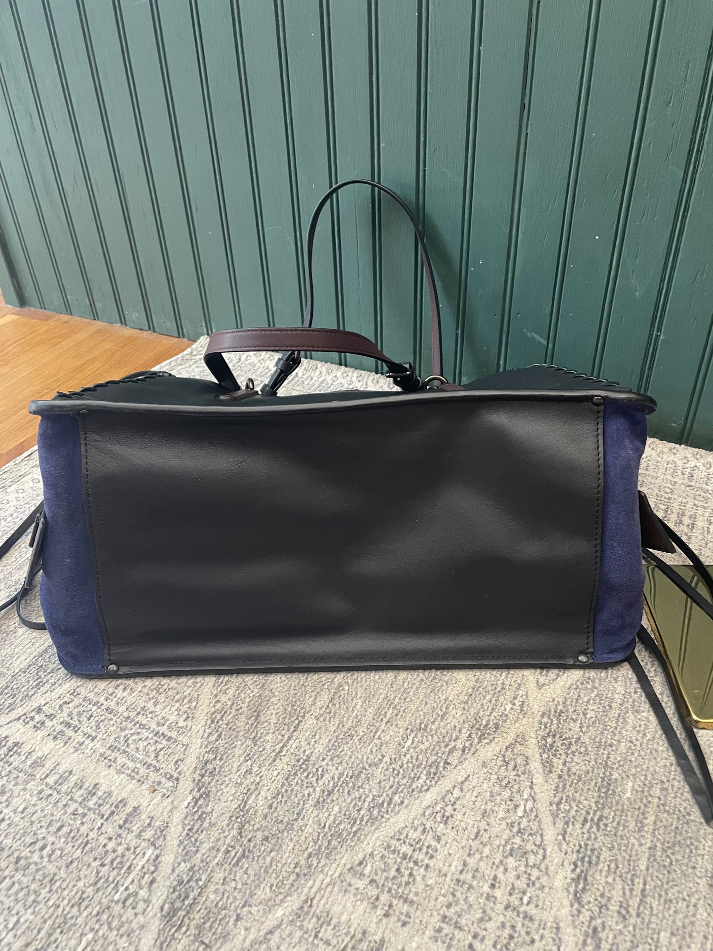 Brown/Navy Coach Handbag "Dreamer" mixed leather w Whipstitch