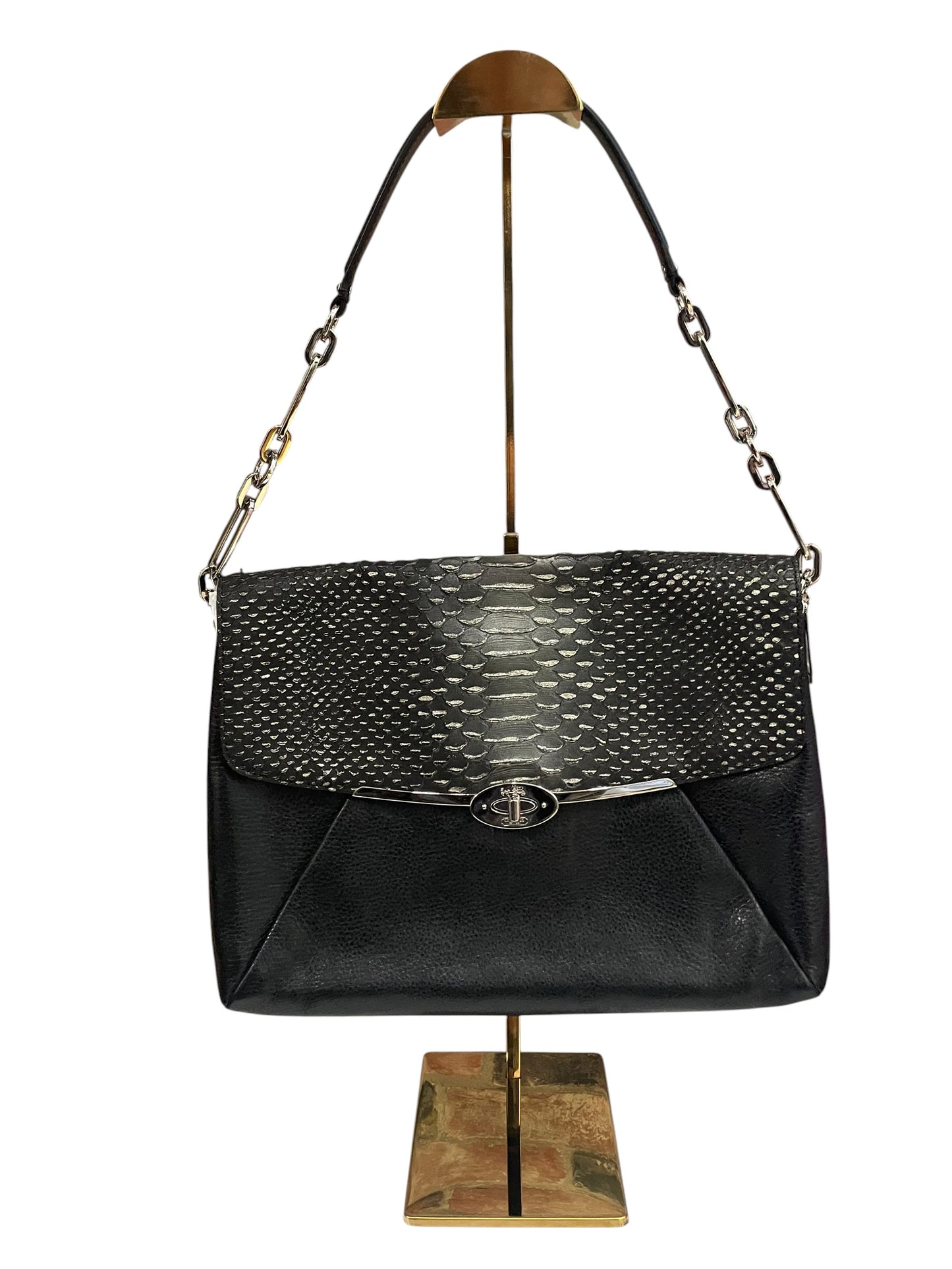 Black/Silver Coach Handbag Swagger "python', flap