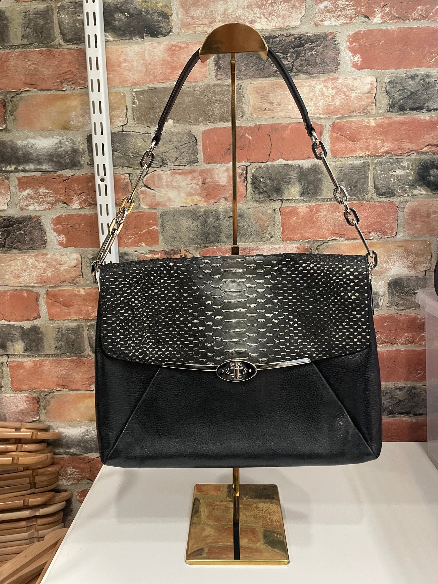 Black/Silver Coach Handbag Swagger "python', flap