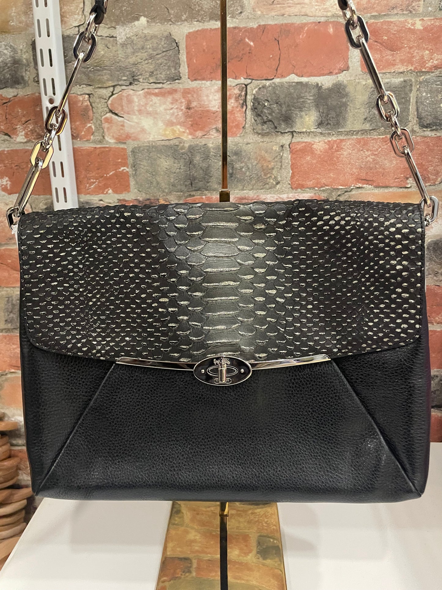 Black/Silver Coach Handbag Swagger "python', flap