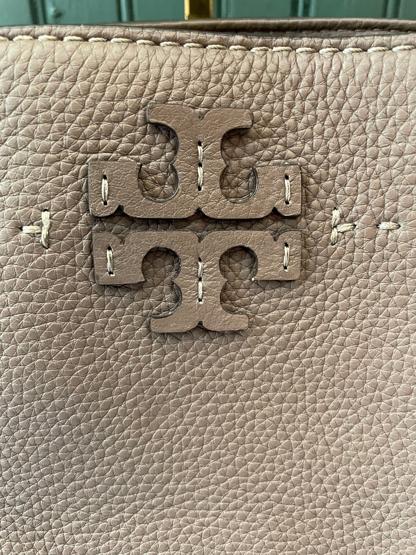 Taupe, Pebbled Tory Burch Handbag Top handle McGraw Satchel