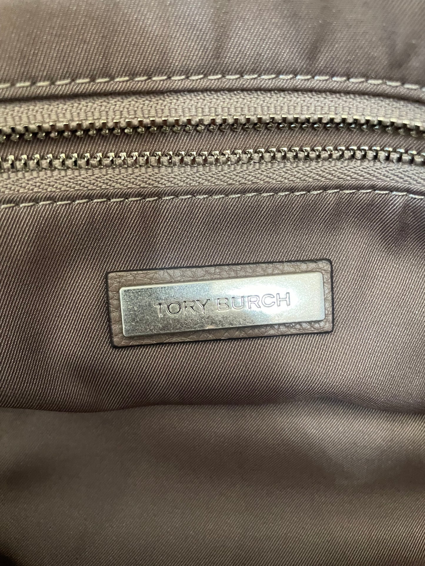 Taupe, Pebbled Tory Burch Handbag Top handle McGraw Satchel
