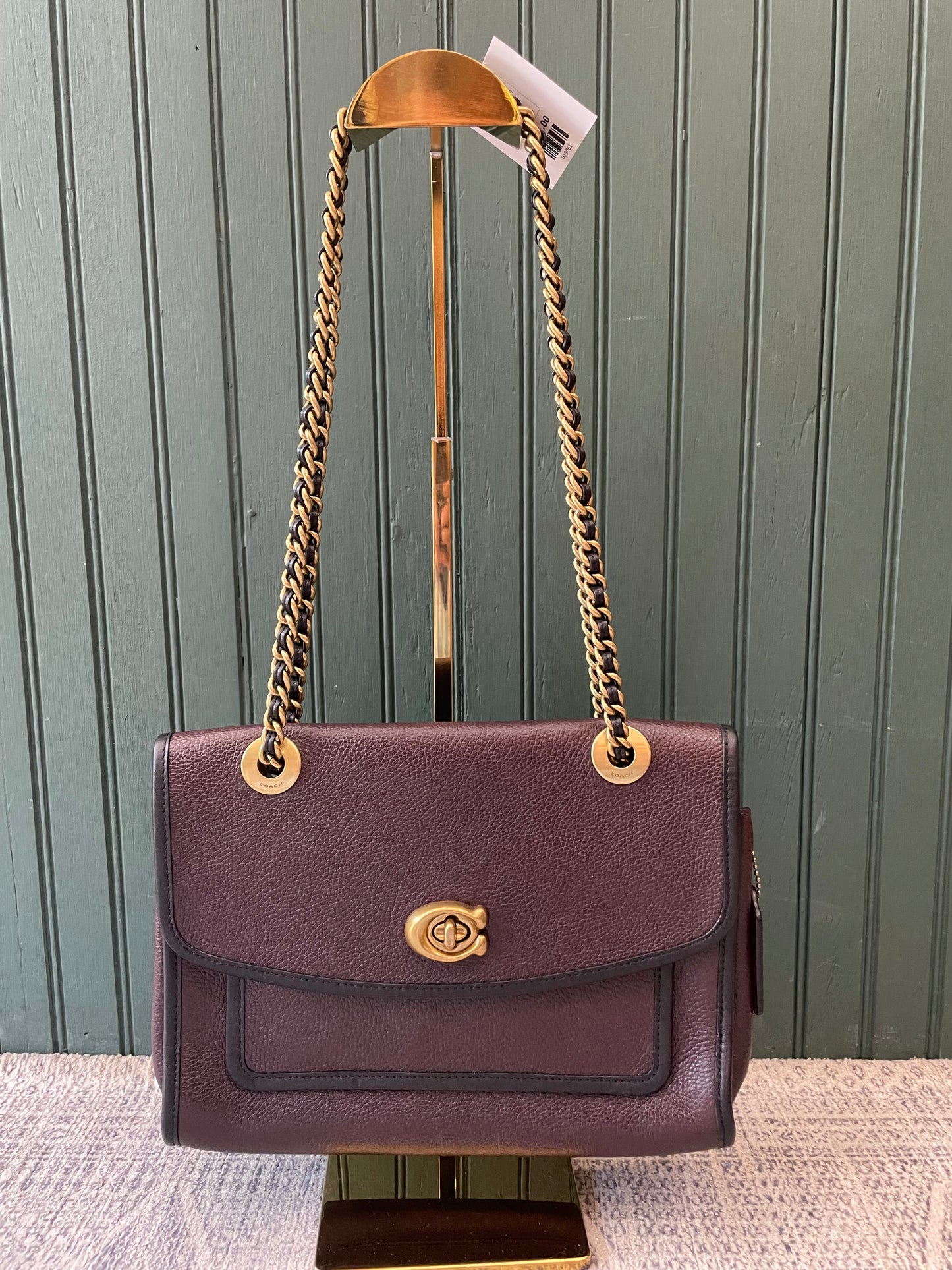 Bordeaux Coach  Handbag Gold Chain/Black trim  "Parker"
