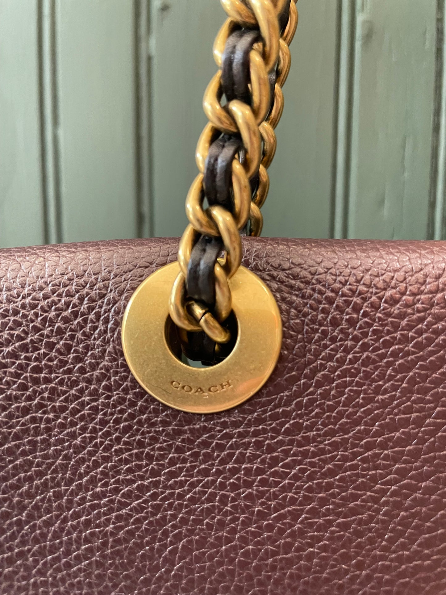Bordeaux Coach  Handbag Gold Chain/Black trim  "Parker"