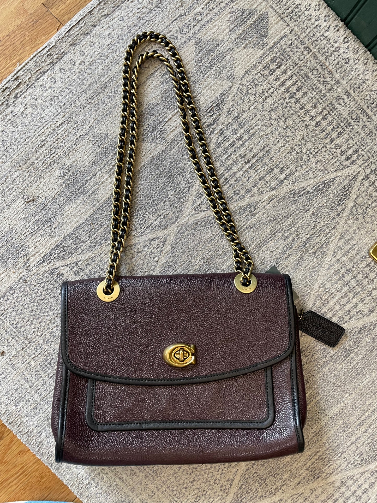 Bordeaux Coach  Handbag Gold Chain/Black trim  "Parker"