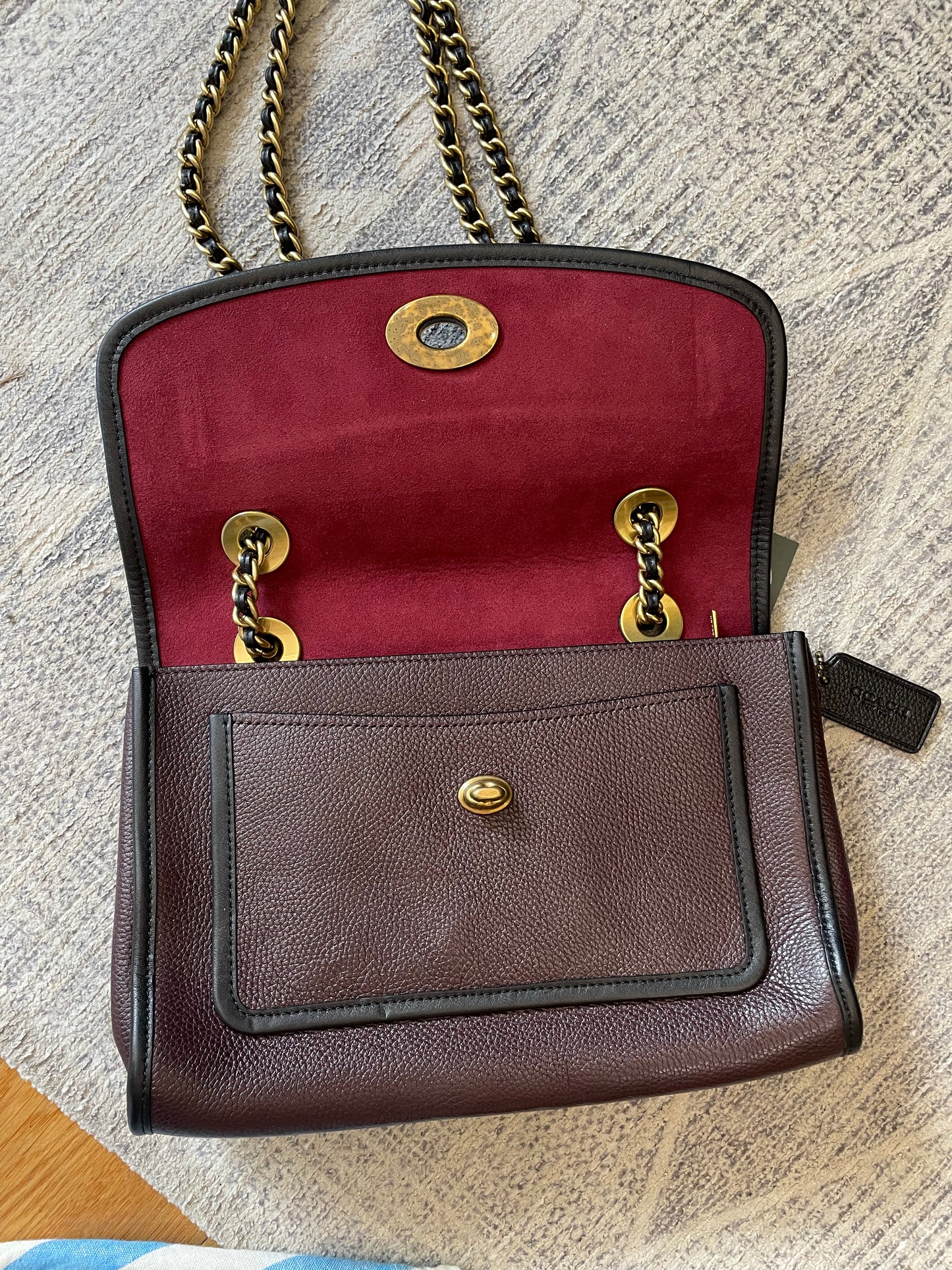 Bordeaux Coach  Handbag Gold Chain/Black trim  "Parker"