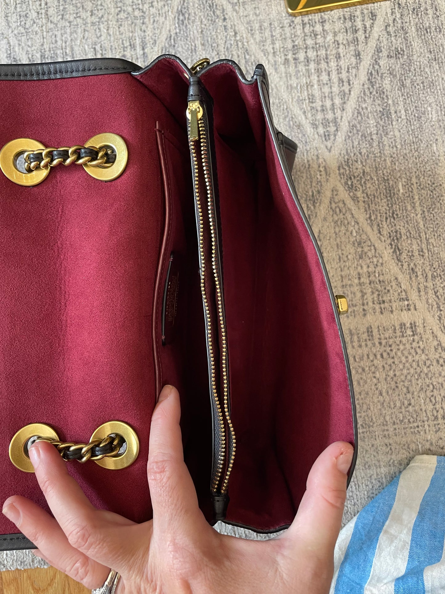 Bordeaux Coach  Handbag Gold Chain/Black trim  "Parker"