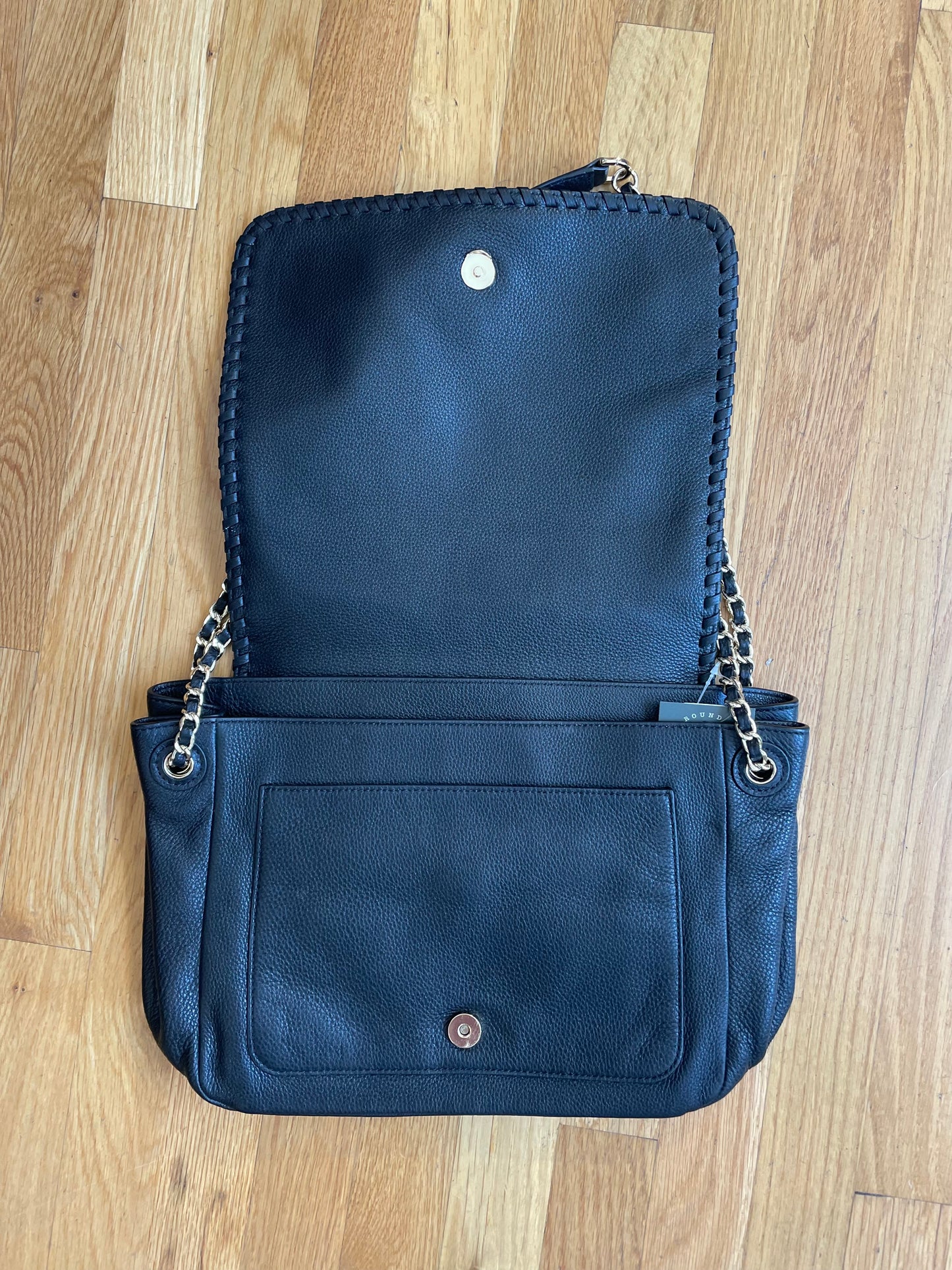 Black, Pebbled  Tory Burch  Handbag Gold chain, "Marion Flap"