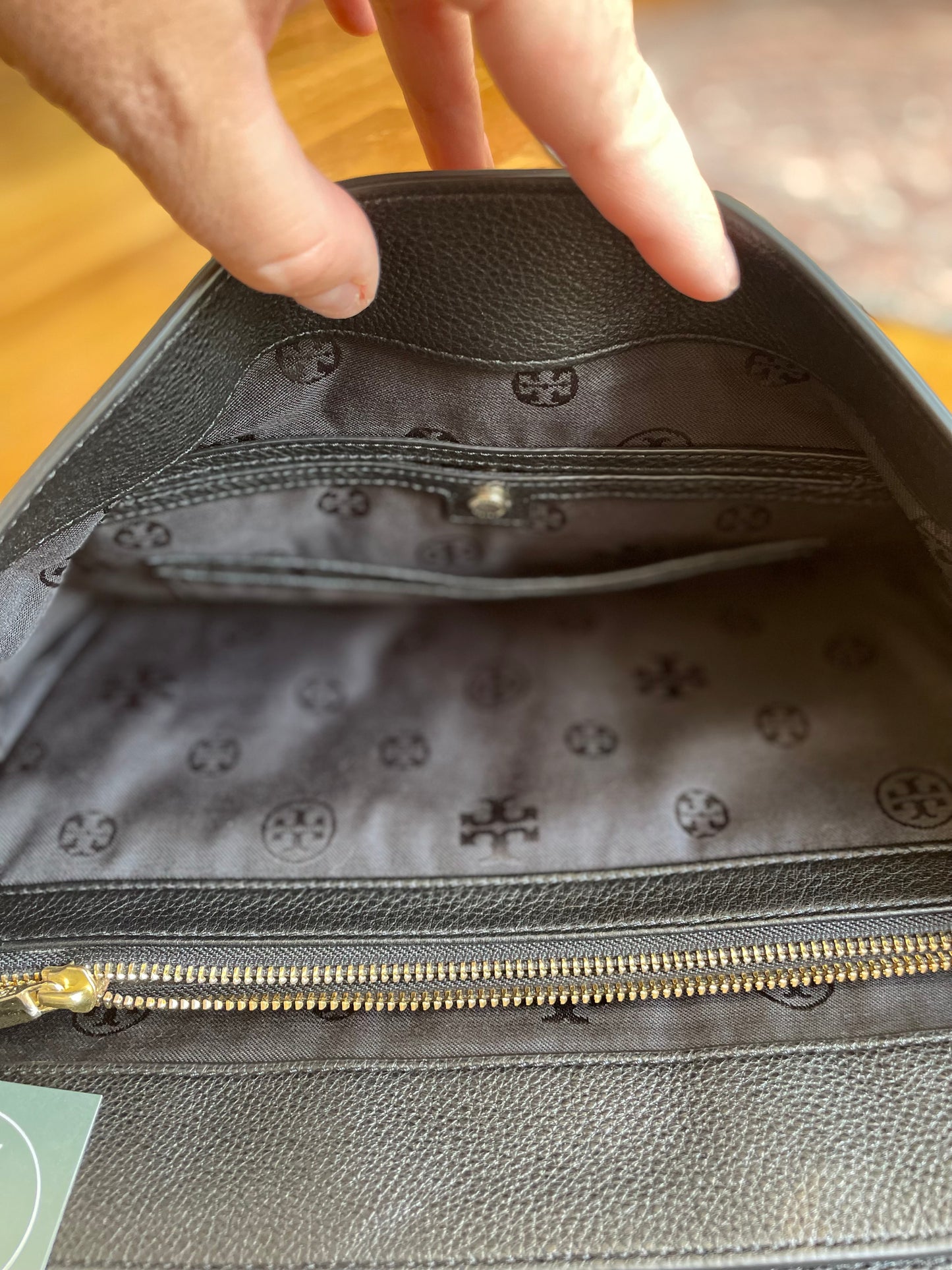 Black, Pebbled  Tory Burch  Handbag Gold chain, "Marion Flap"
