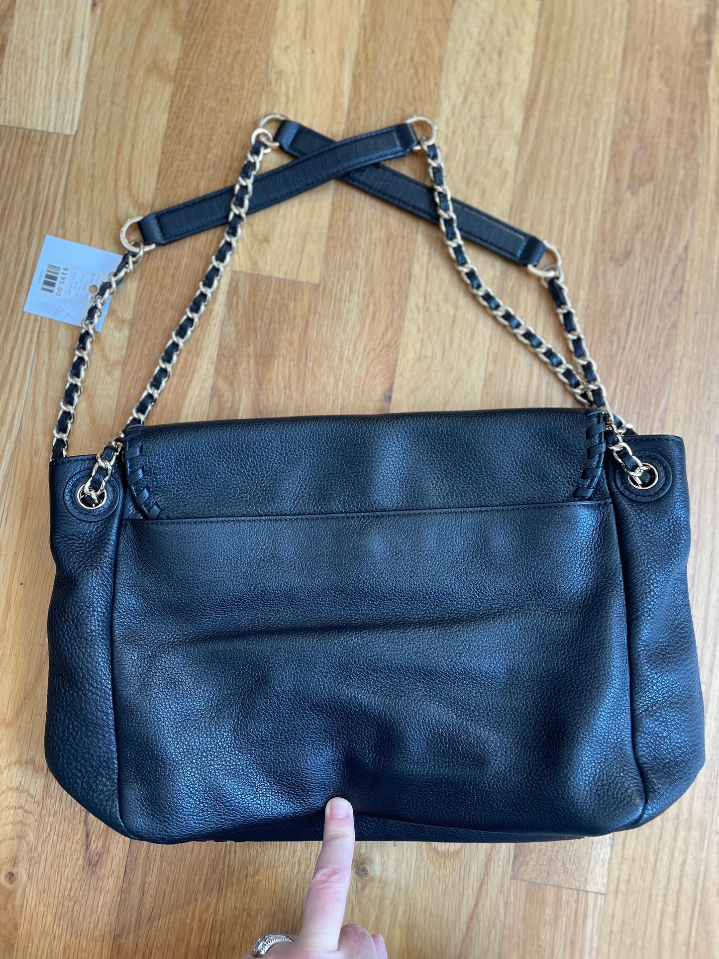 Black, Pebbled  Tory Burch  Handbag Gold chain, "Marion Flap"