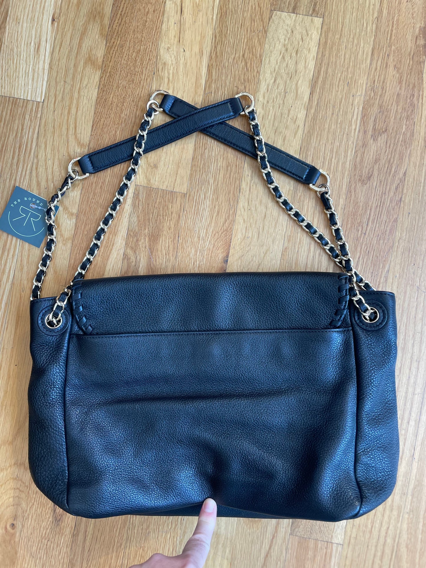 Black, Pebbled  Tory Burch  Handbag Gold chain, "Marion Flap"