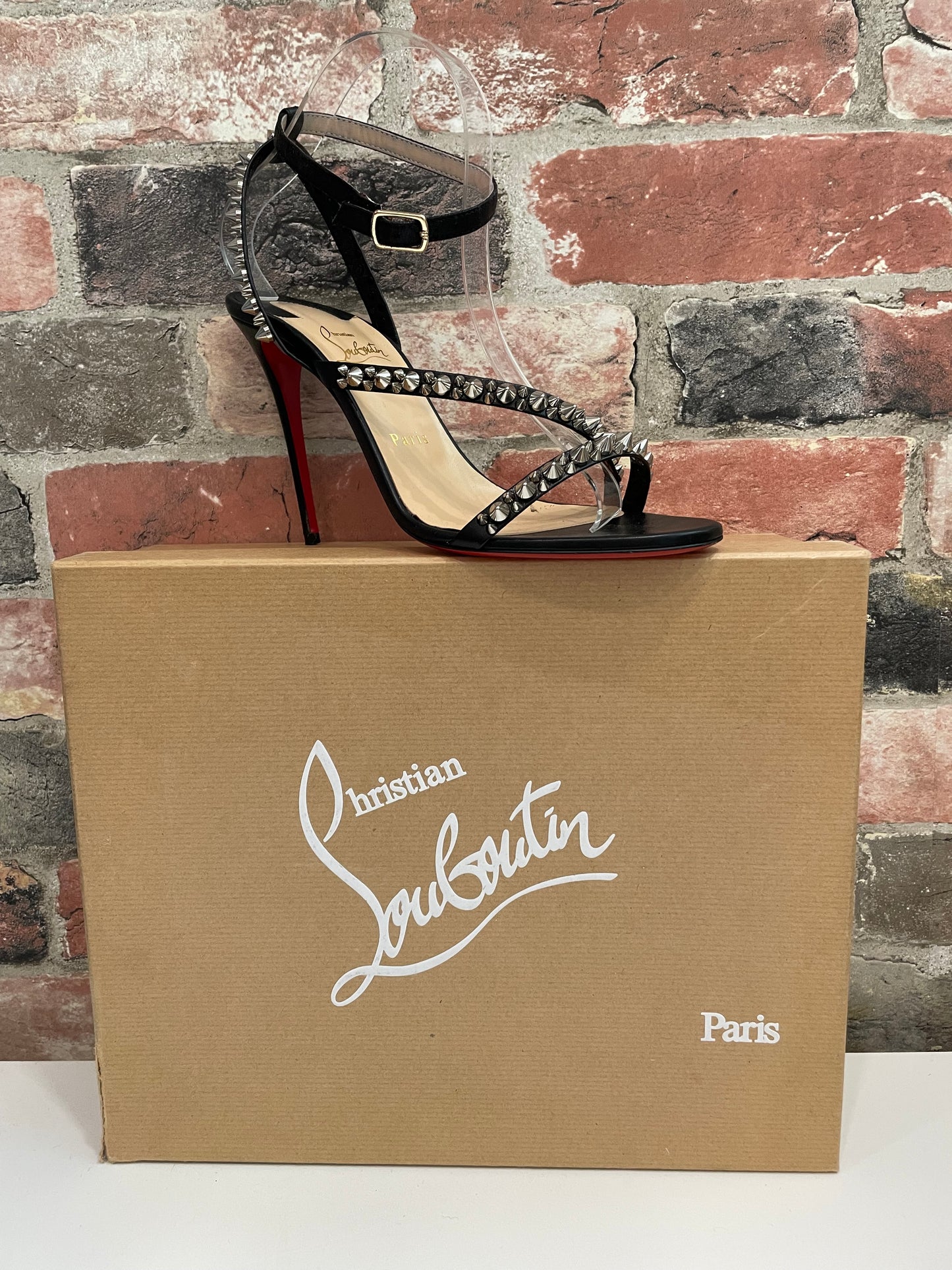 Black, Silver Christian Louboutin  Sandal  Spikes, strappy stiletto sandal BOX, 39.5 (9)