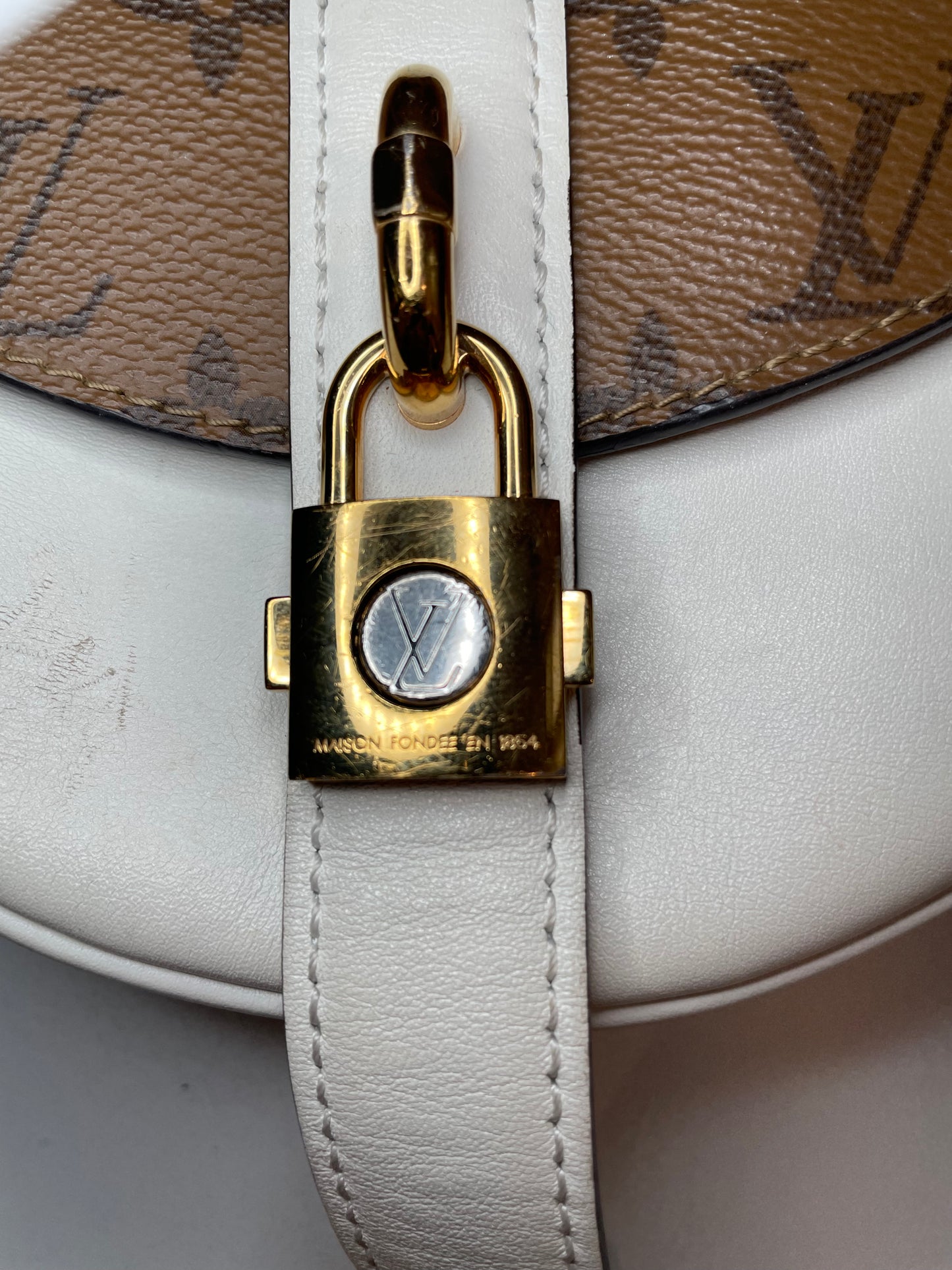 White/Brown Monogram  Louis Vuitton Crossbody Chantilly Lock 2018 VGUC, W CoA