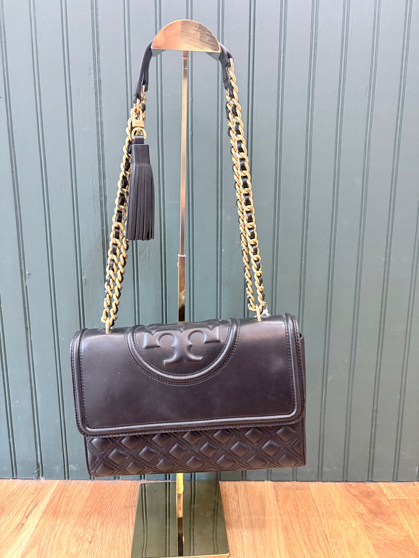 Black/Gold  Tory Burch Handbag Fleming Convertible