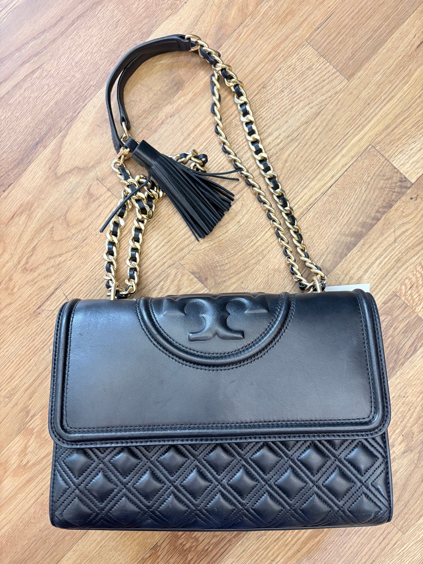 Black/Gold  Tory Burch Handbag Fleming Convertible