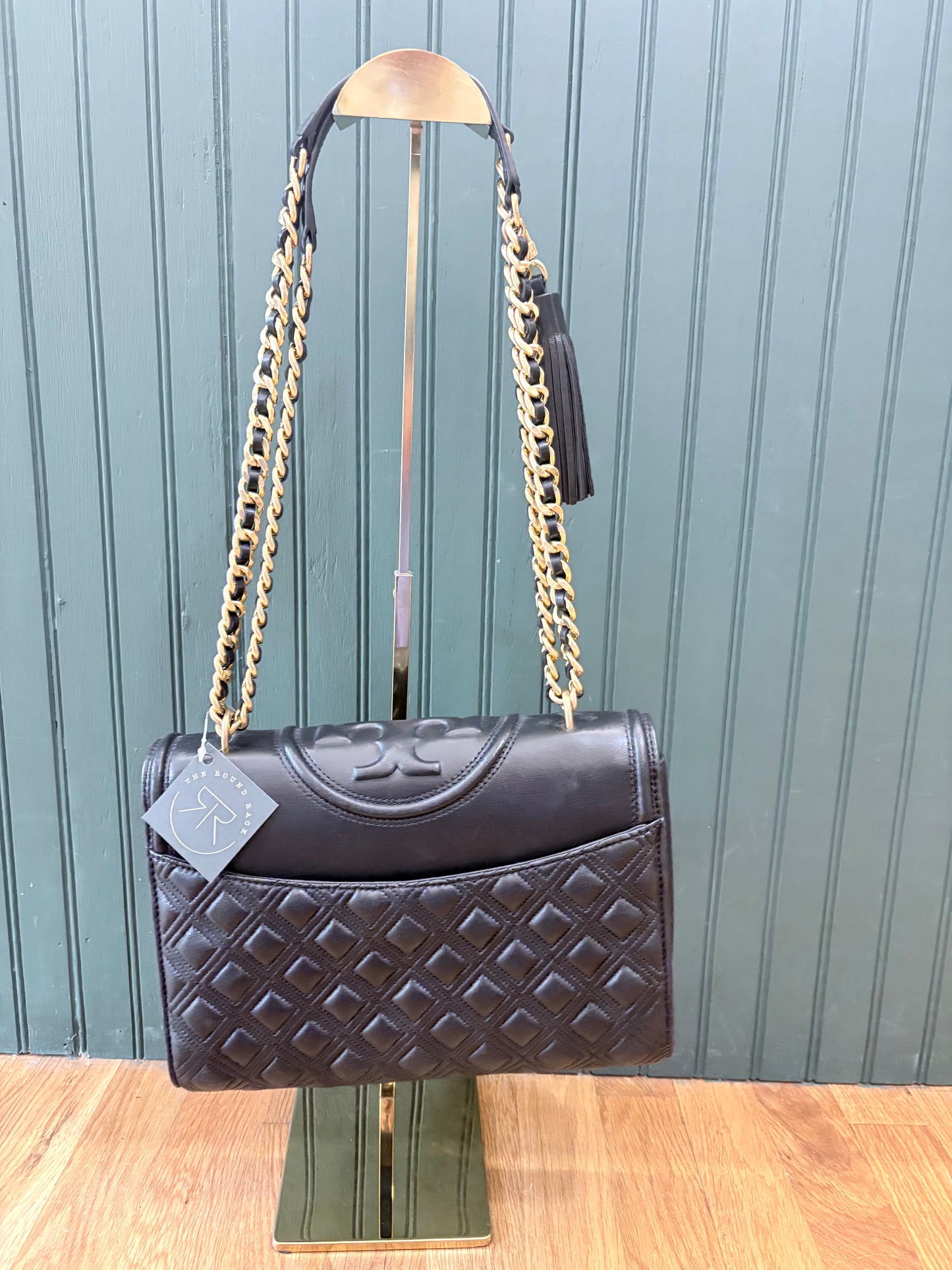 Black/Gold  Tory Burch Handbag Fleming Convertible