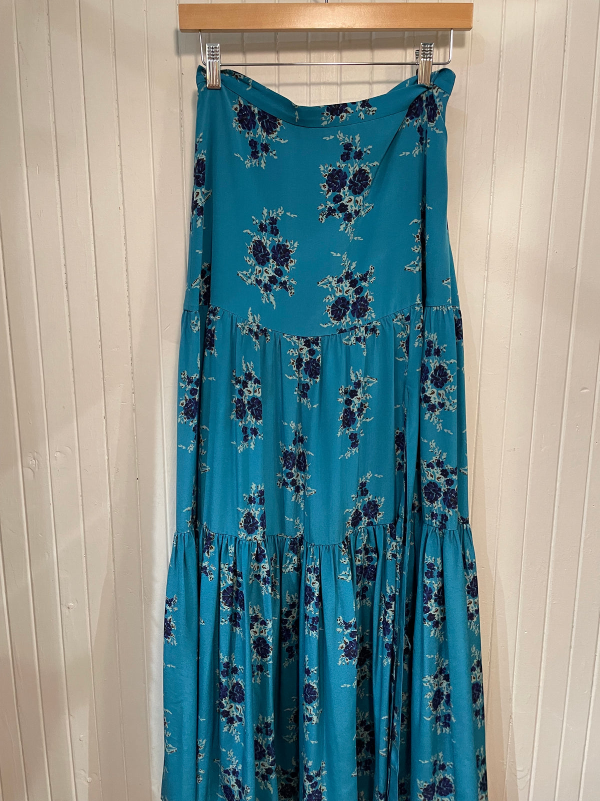 Turquoise. navy Floral  Veronica Beard Maxi Skirt Tiered maxi, 4