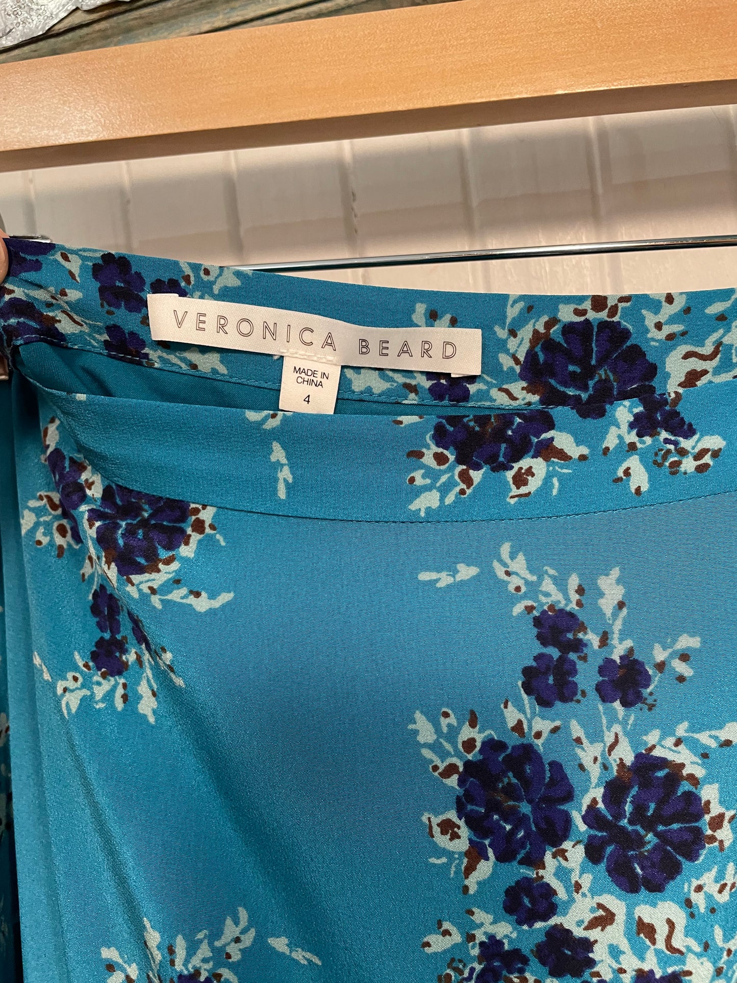 Turquoise. navy Floral  Veronica Beard Maxi Skirt Tiered maxi, 4
