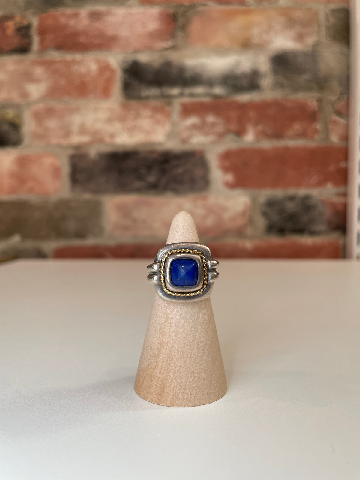 Sterling/Gold/Lapis Tiffany & Co. Ring As Is: Lightly Loose Lapis Lazuli Signet Ring circa 1980/90's, 4.25