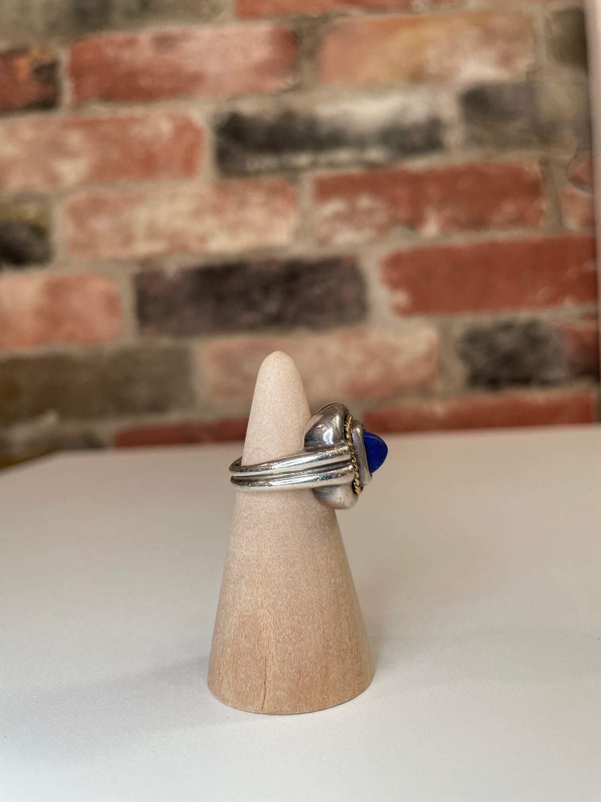 Sterling/Gold/Lapis Tiffany & Co. Ring As Is: Lightly Loose Lapis Lazuli Signet Ring circa 1980/90's, 4.25