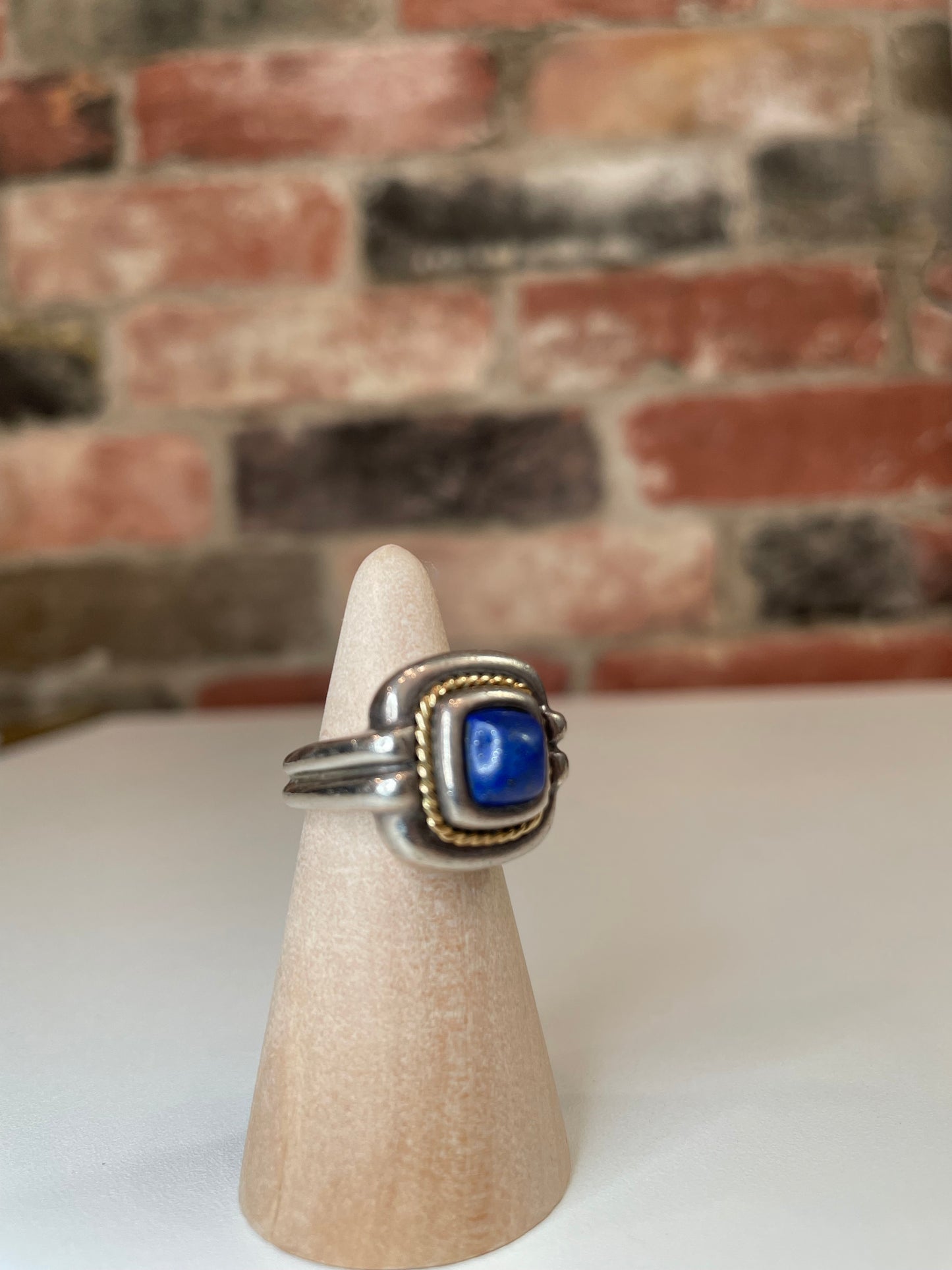 Sterling/Gold/Lapis Tiffany & Co. Ring As Is: Lightly Loose Lapis Lazuli Signet Ring circa 1980/90's, 4.25