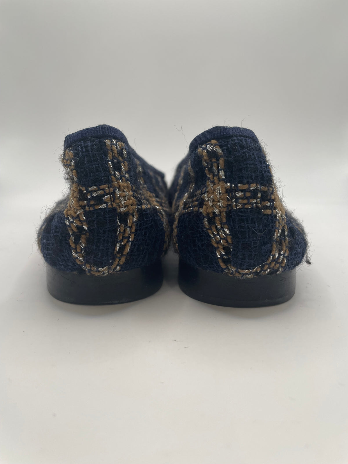 Navy Tweed Chanel Flats  CC cap toe- with dust bag, Condition VG, 39/8.5