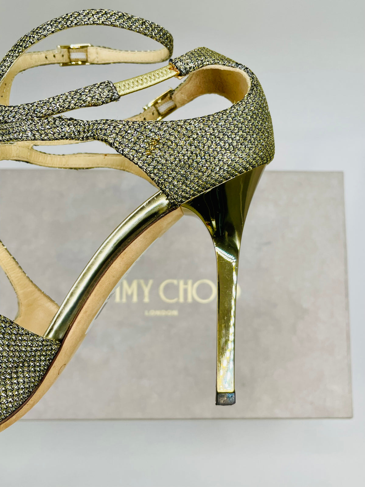 Gold Jimmy Choo Pump Strappy Stiletto W BOX MSRP $850+