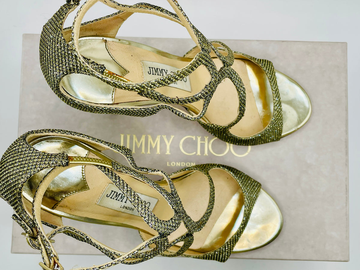 Gold Jimmy Choo Pump Strappy Stiletto W BOX MSRP $850+