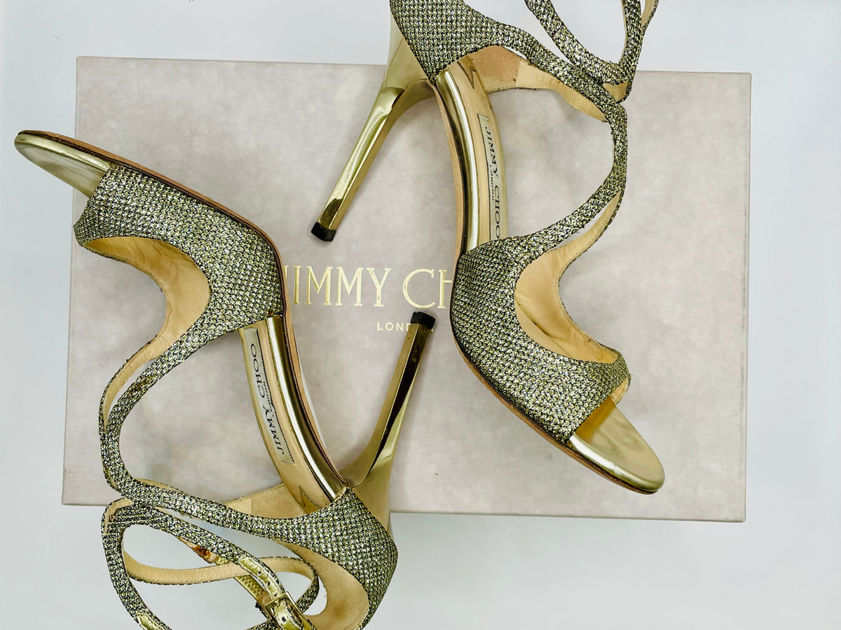 Gold Jimmy Choo Pump Strappy Stiletto W BOX MSRP $850+