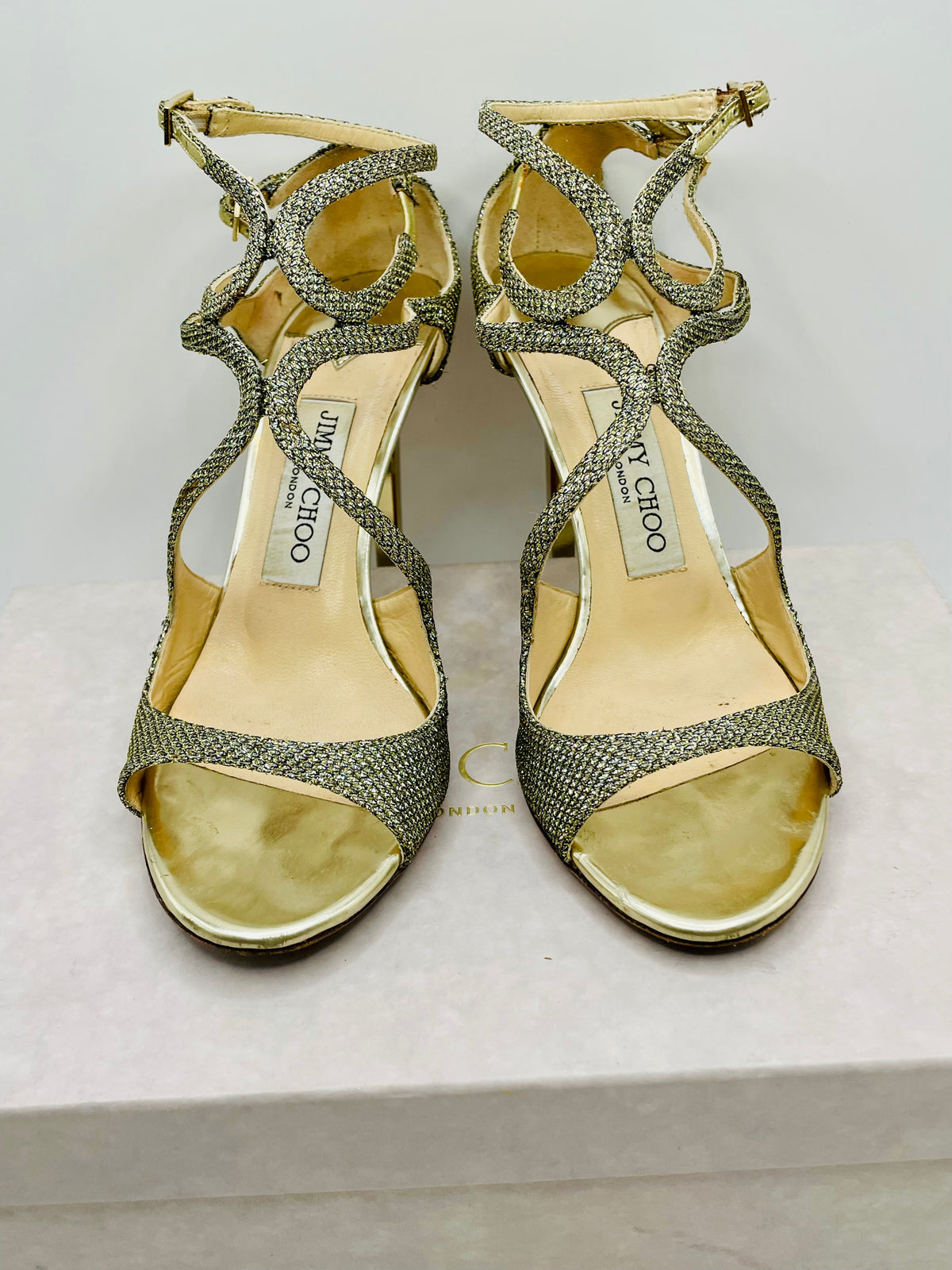 Gold Jimmy Choo Pump Strappy Stiletto W BOX MSRP $850+