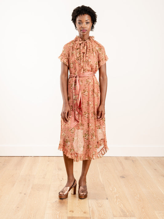 Dusty Pink Floral  Zimmermann Dress With Slip , XS