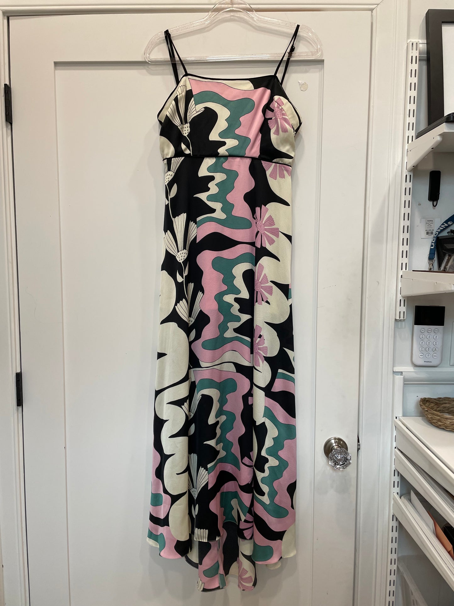 Black/Teal/Pink OOPSCOOL  Maxi Dress Retro Graphic print, NWT, M