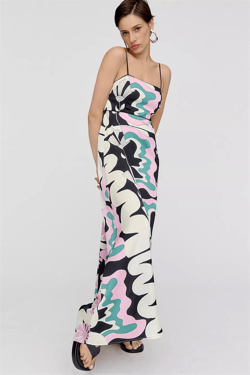 Black/Teal/Pink OOPSCOOL  Maxi Dress Retro Graphic print, NWT, M