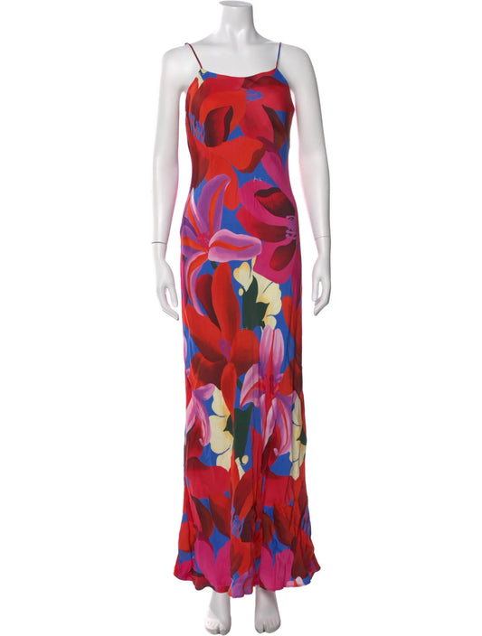 Red/Liliac print  Farm Rio  Maxi Dress Watercolor Floral Slip dress, M