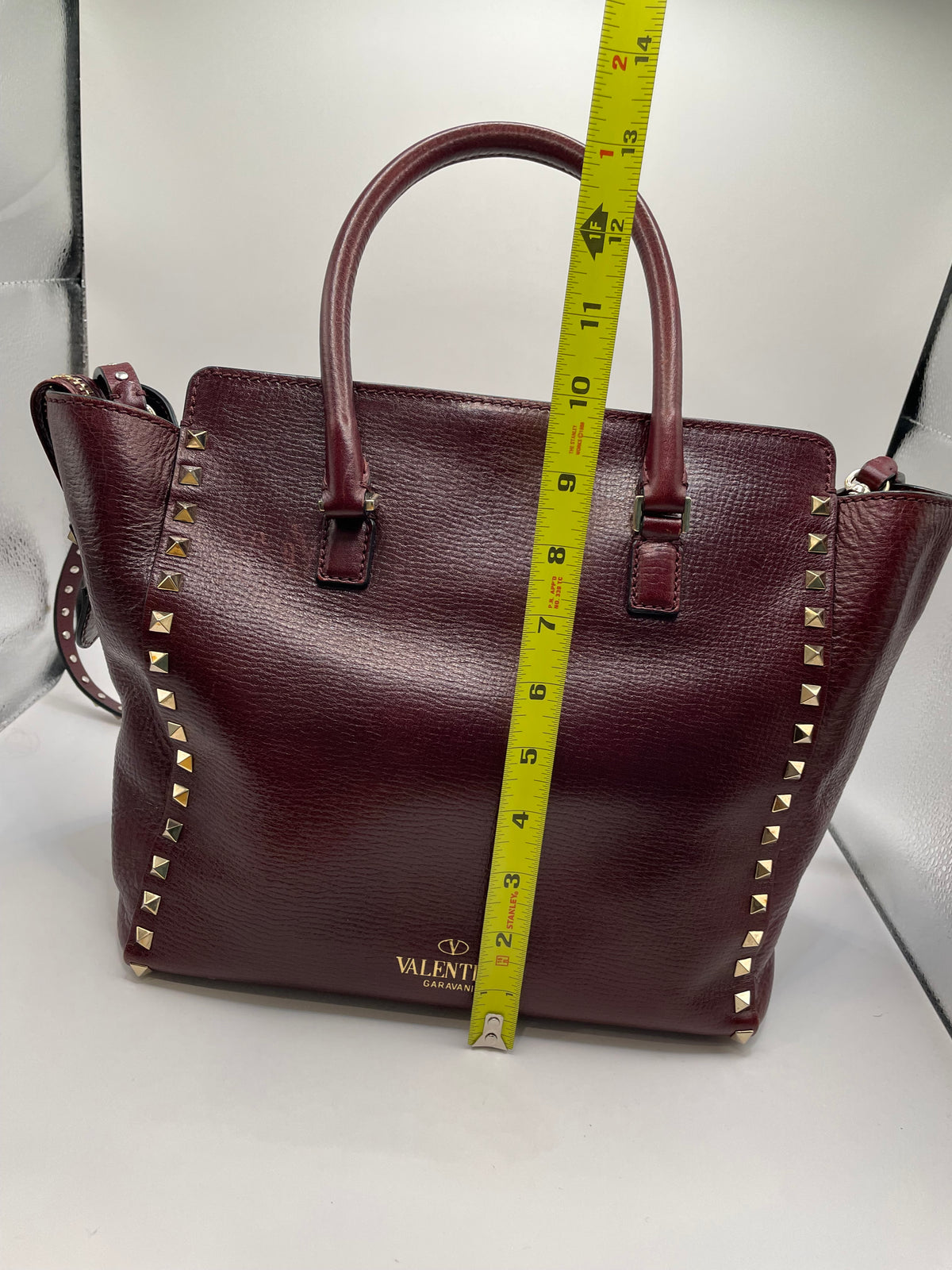 Oxblood Valentino Handbag Rockstud Trapeze double handle tote