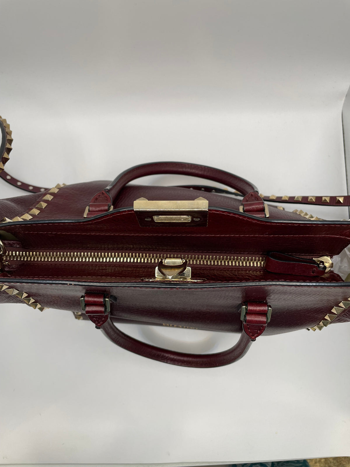 Oxblood Valentino Handbag Rockstud Trapeze double handle tote