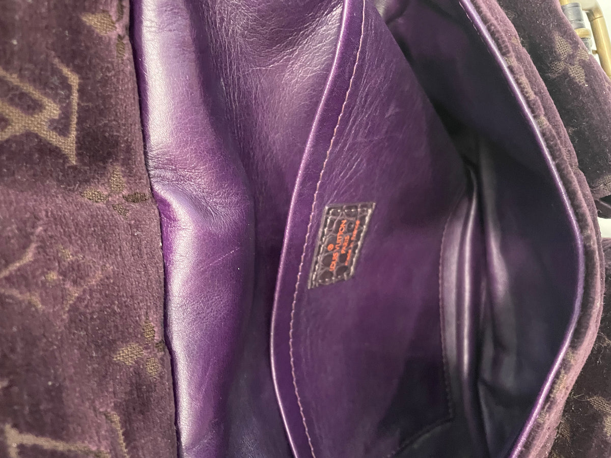 Aubergine Louis Vuitton  Handbag Clyde Mon, Velour w Alligator/Ostrich trim c. 2004 VGUC