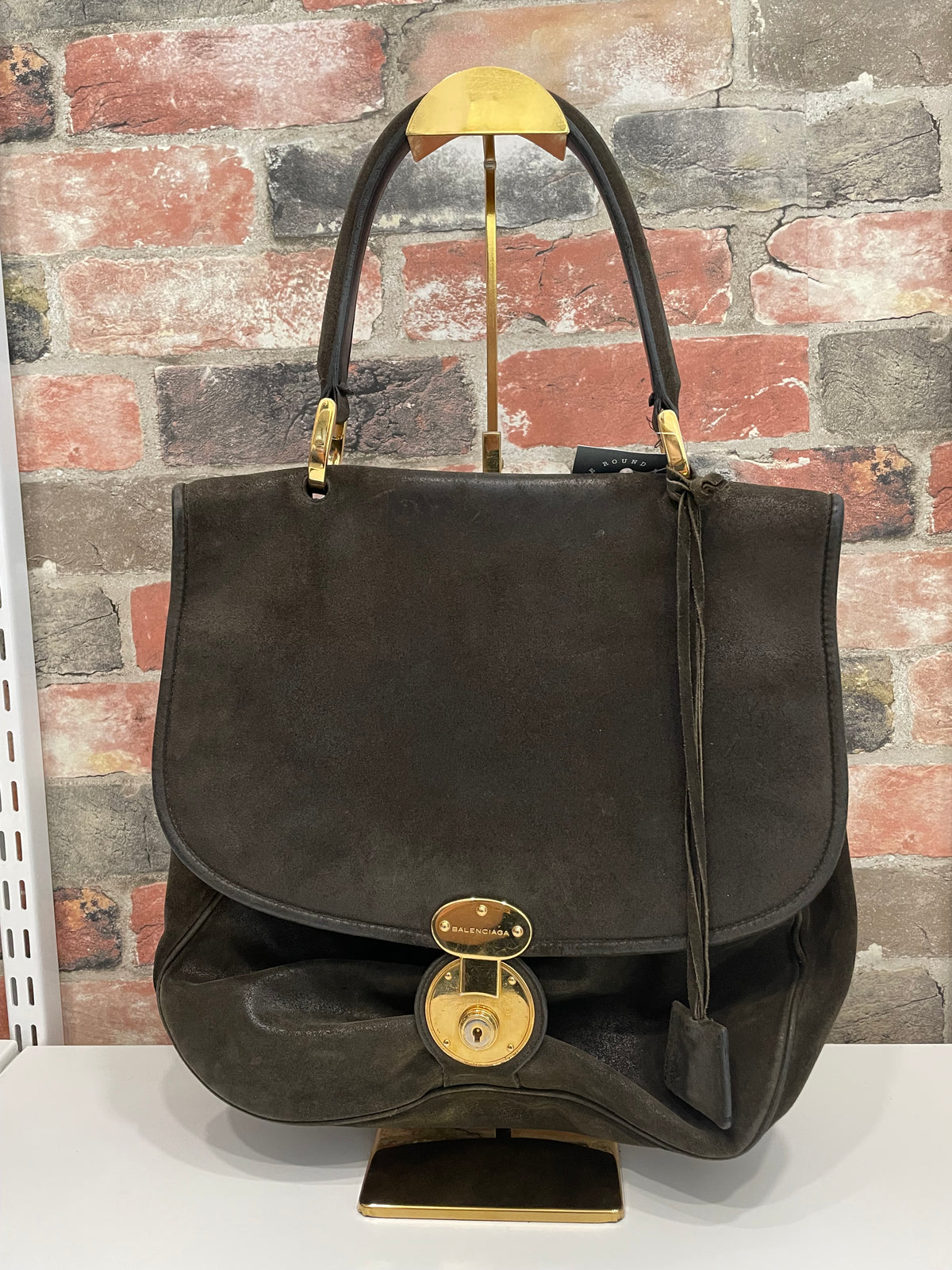 Olive Suede  Balenciaga Shoulder bag  Top handle saddle bag