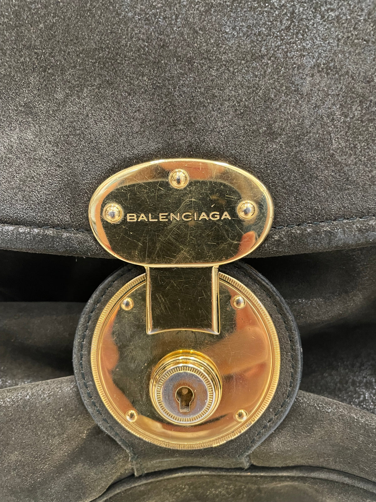 Olive Suede  Balenciaga Shoulder bag  Top handle saddle bag