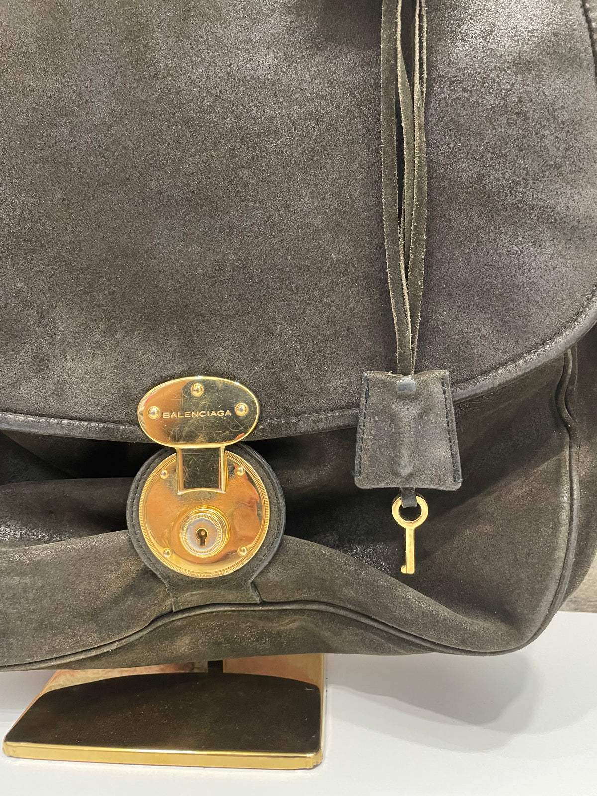 Olive Suede  Balenciaga Shoulder bag  Top handle saddle bag