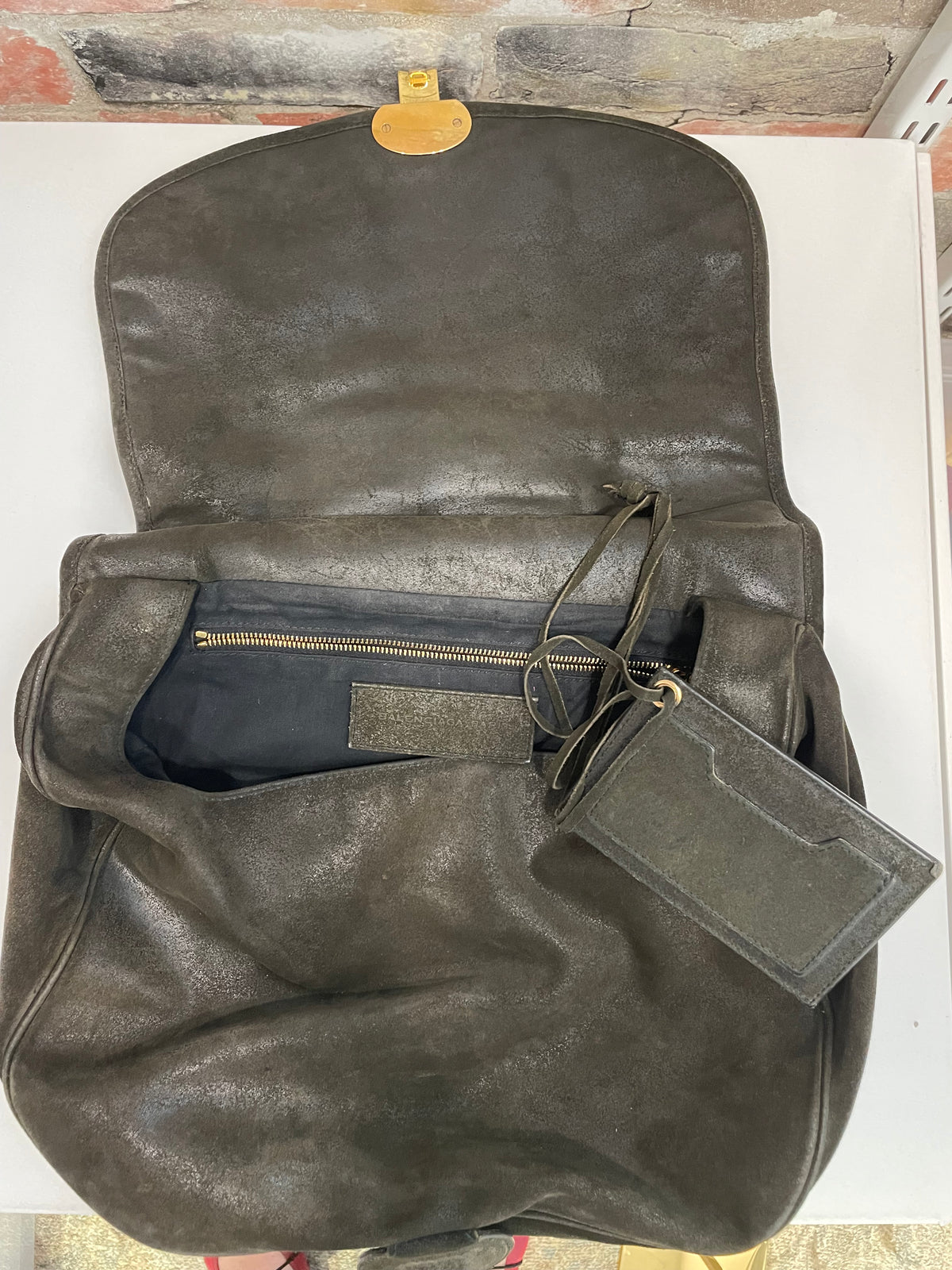 Olive Suede  Balenciaga Shoulder bag  Top handle saddle bag