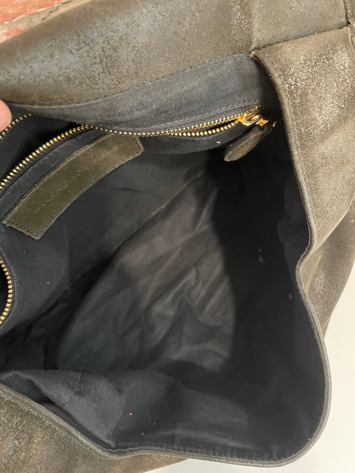 Olive Suede  Balenciaga Shoulder bag  Top handle saddle bag