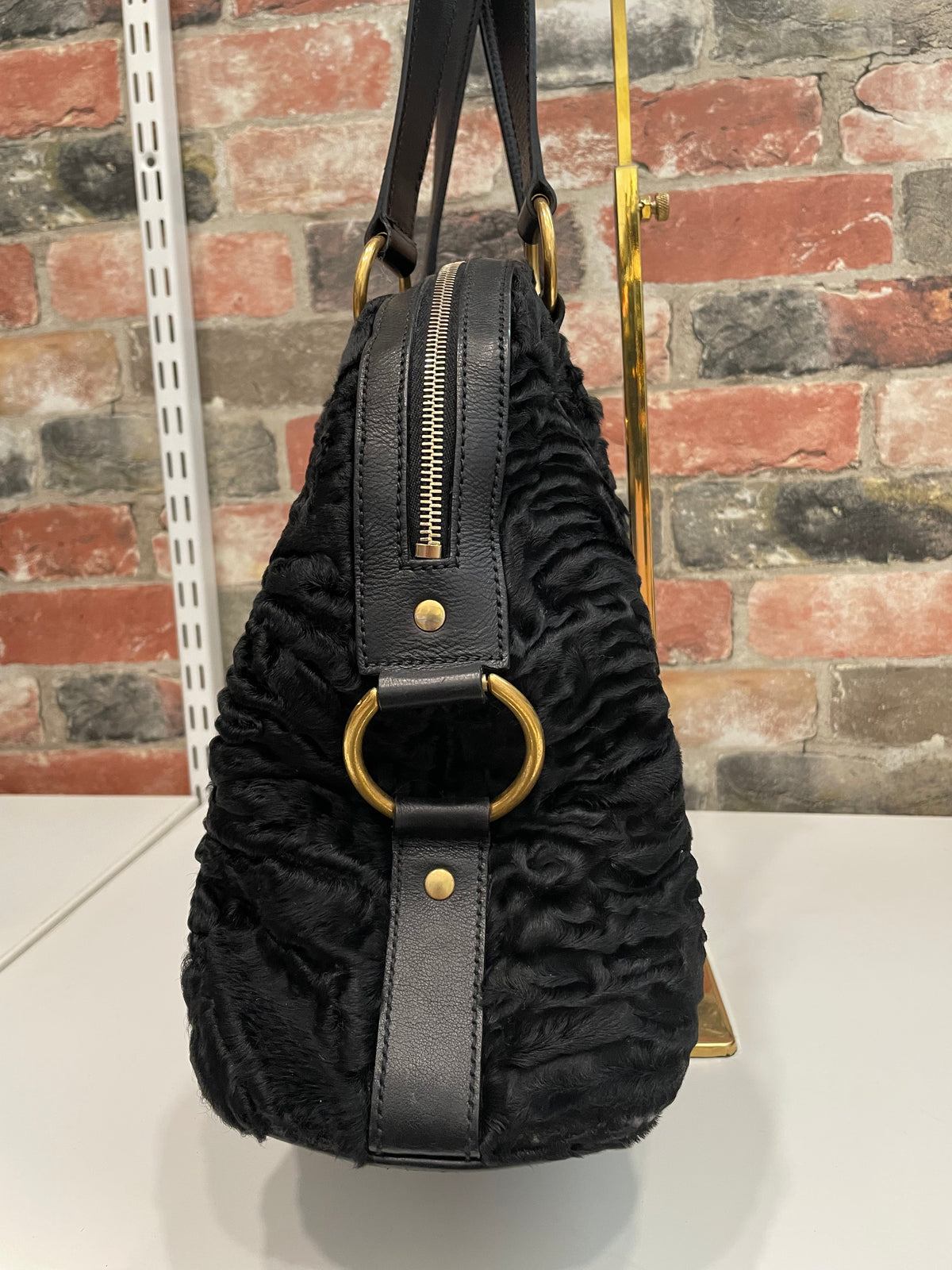 Black YSL Handbag Persian Lamb Muse VGUC (scratch on lock)