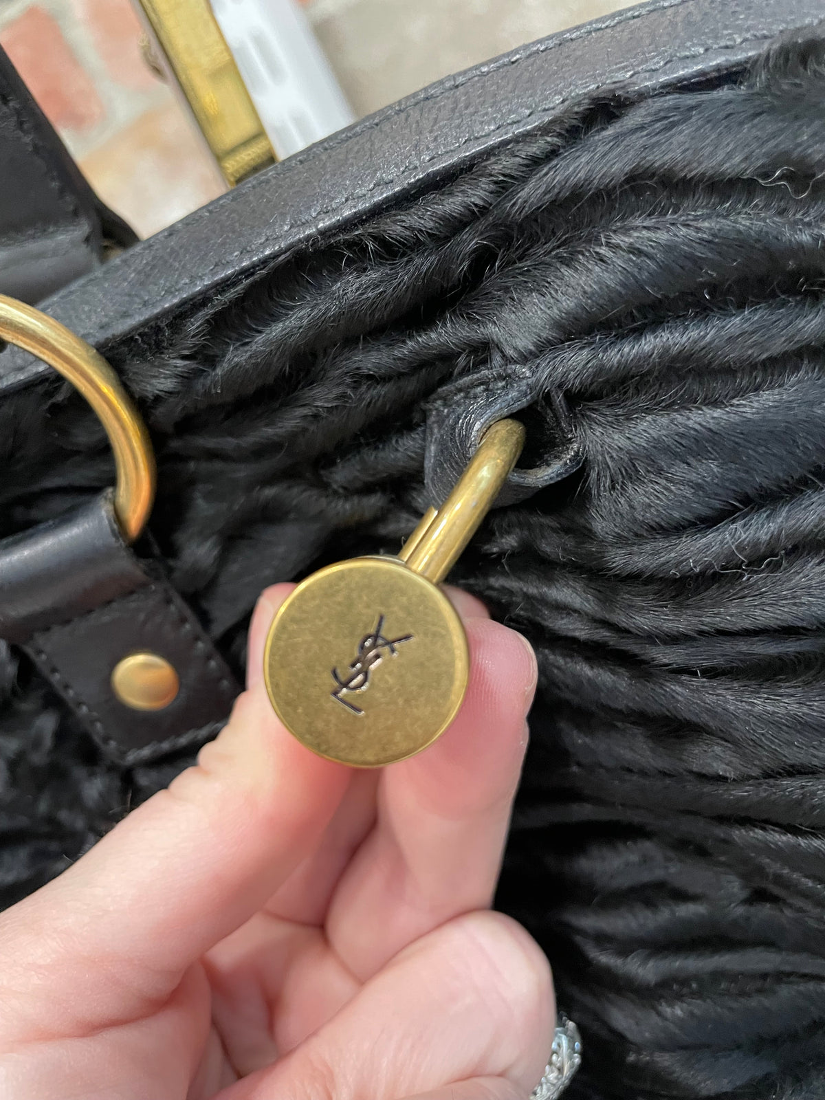 Black YSL Handbag Persian Lamb Muse VGUC (scratch on lock)