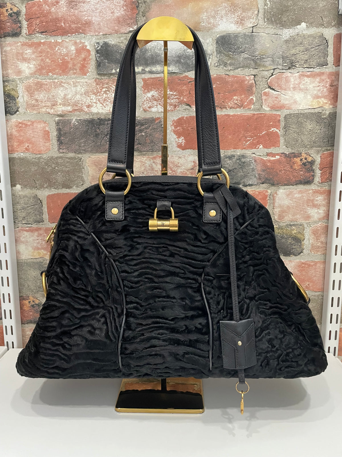 Black YSL Handbag Persian Lamb Muse VGUC (scratch on lock)
