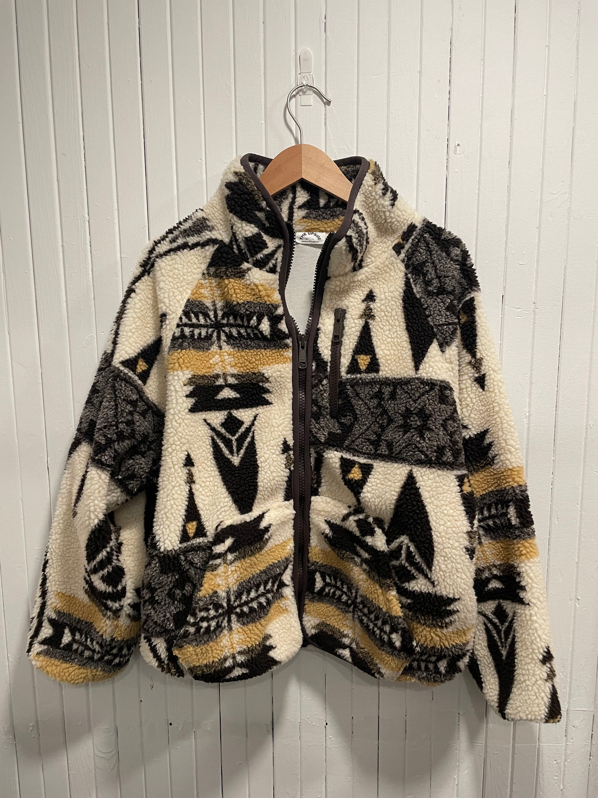 Cream/Blk/Tan Aztec The Upside  Fleece Jacket, S