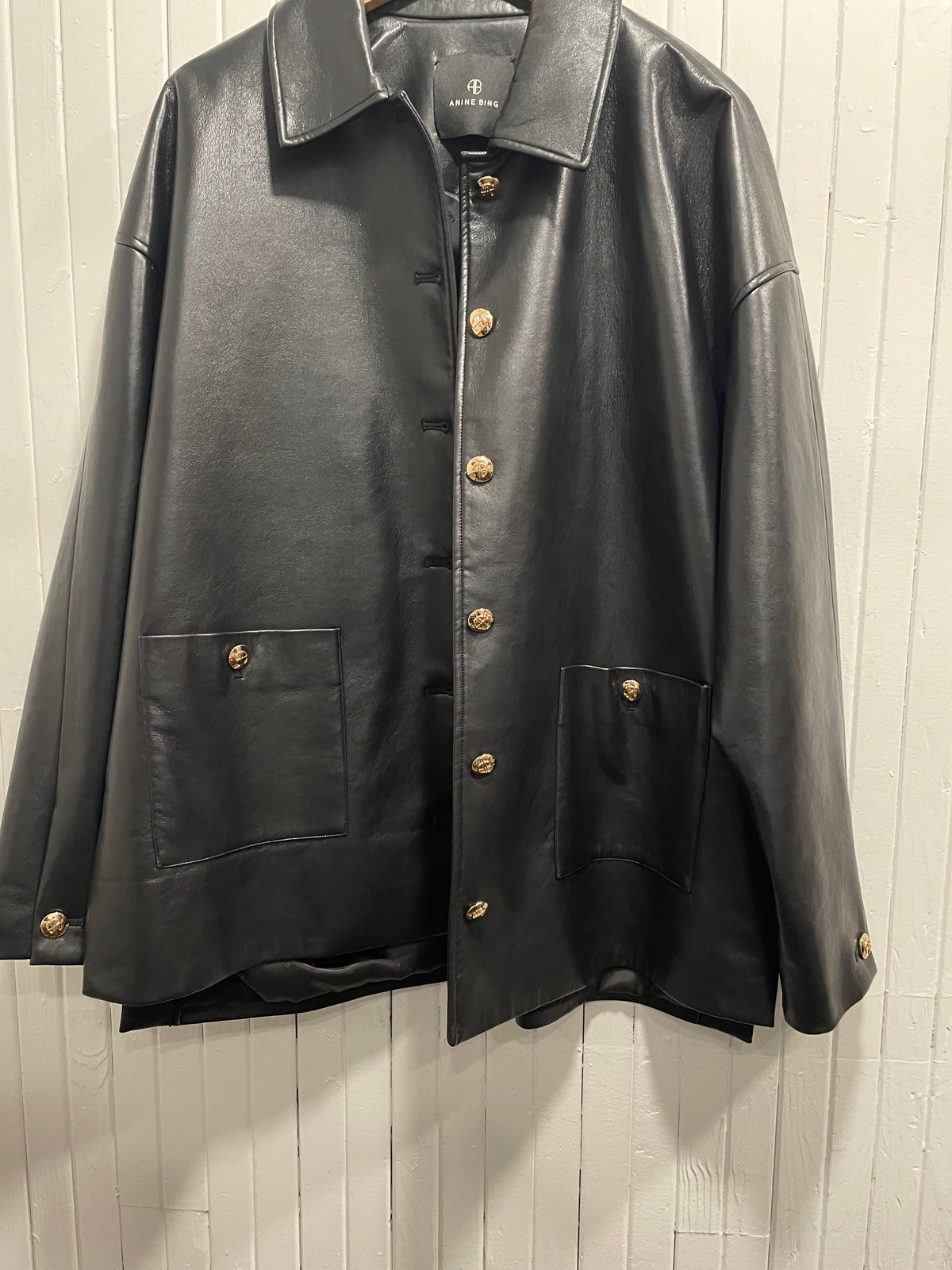 Black Anine Bing Leather Jacket Gold Button Luca , M