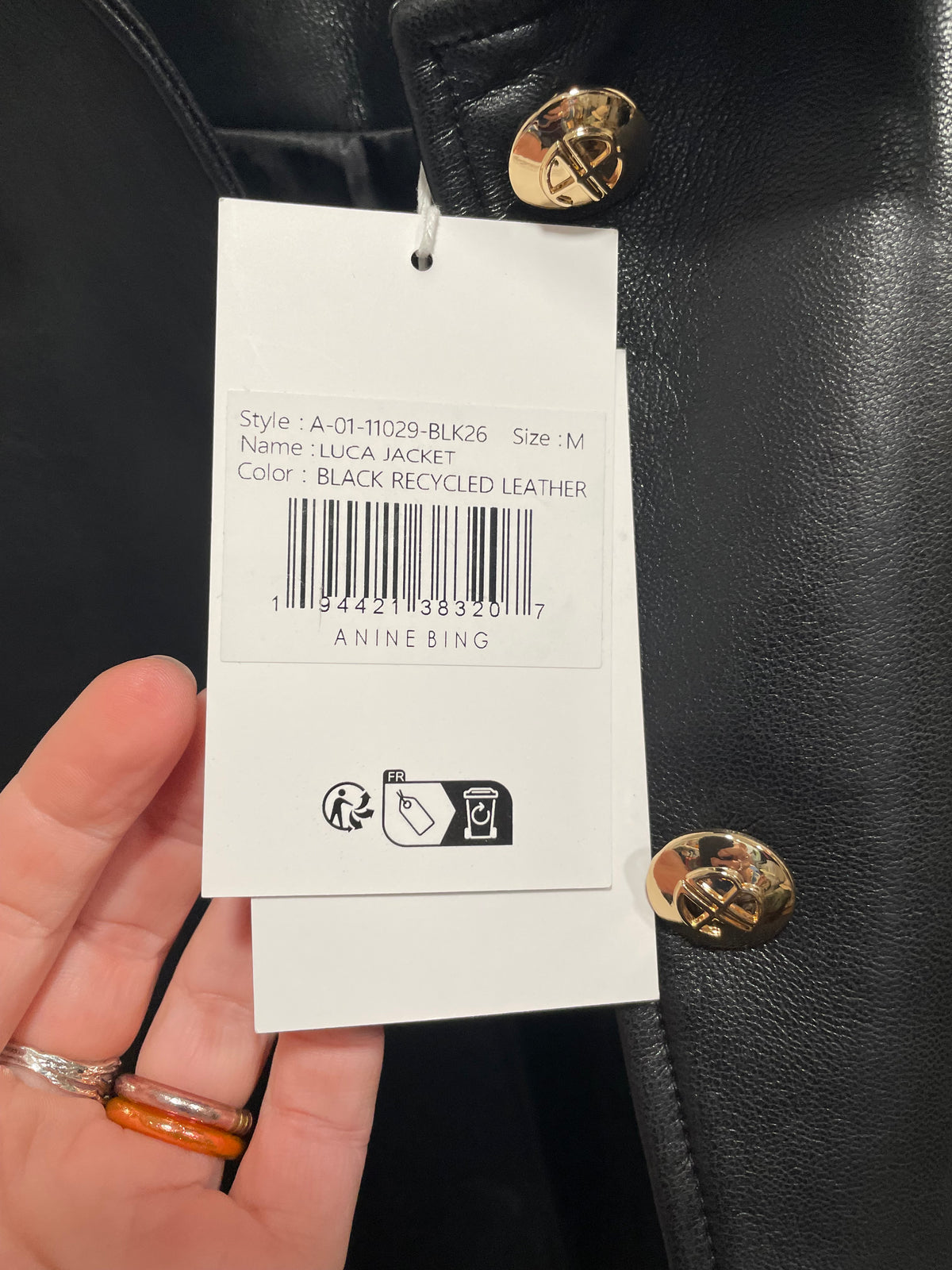 Black Anine Bing Leather Jacket Gold Button Luca , M