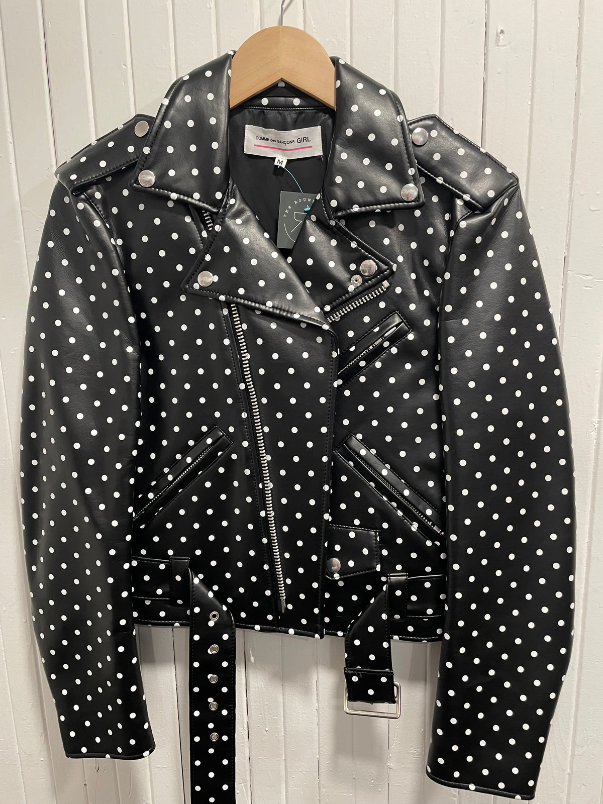 Black/White COMME des GARCONS Leather Jacket NWT Polka-Dots, XS/S